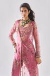 Ridhima Bhasin_Pink Organza, Crepe Embroidery, Beads V-, Round Jacket Set _Online_at_Aza_Fashions