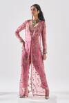 Buy_Ridhima Bhasin_Pink Organza, Crepe Embroidery, Beads V-, Round Jacket Set _Online_at_Aza_Fashions