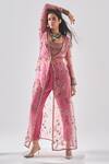 Buy_Ridhima Bhasin_Pink Organza, Crepe Embroidery, Beads V-, Round Jacket Set _at_Aza_Fashions
