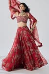 Ridhima Bhasin_Red Organza, Crepe Embroidery, Sequins Round Neck Chhavi Designer Lehenga Set _Online_at_Aza_Fashions