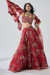 Buy_Ridhima Bhasin_Red Organza, Crepe Embroidery, Sequins Round Neck Chhavi Designer Lehenga Set _Online_at_Aza_Fashions