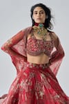 Shop_Ridhima Bhasin_Red Organza, Crepe Embroidery, Sequins Round Neck Chhavi Designer Lehenga Set _Online_at_Aza_Fashions