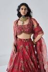 Ridhima Bhasin_Red Organza, Crepe Embroidery, Sequins Round Neck Chhavi Designer Lehenga Set _at_Aza_Fashions