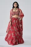 Buy_Ridhima Bhasin_Red Organza, Crepe Embroidery, Sequins Round Neck Chhavi Designer Lehenga Set _at_Aza_Fashions
