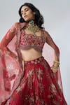 Buy_Ridhima Bhasin_Red Organza, Crepe Embroidery, Sequins Round Neck Chhavi Designer Lehenga Set 