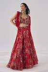 Buy_Ridhima Bhasin_Red Organza, Crepe Embroidery, Fringe Round Neck And Lehenga Set _at_Aza_Fashions