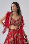 Shop_Ridhima Bhasin_Red Organza, Crepe Embroidery, Fringe Round Neck And Lehenga Set _Online_at_Aza_Fashions