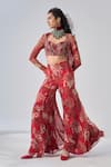 Buy_Ridhima Bhasin_Red Chiffon, Organza Embroidery, Sequins, Beads Open Neck, Floral Jacket Set _at_Aza_Fashions