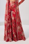 Ridhima Bhasin_Red Chiffon, Organza Embroidery, Sequins, Beads Open Neck, Floral Jacket Set _at_Aza_Fashions
