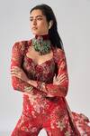 Shop_Ridhima Bhasin_Red Chiffon, Organza Embroidery, Sequins, Beads Open Neck, Floral Jacket Set 