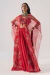 Buy_Ridhima Bhasin_Red Organza, Silk Embroidery Round Neck Floral Kurta Set _at_Aza_Fashions