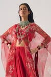 Ridhima Bhasin_Red Organza, Silk Embroidery Round Neck Floral Kurta Set _Online_at_Aza_Fashions