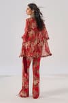 Shop_Ridhima Bhasin_Red Chiffon, Rayon Beads, Embroidery, Pom-poms Round Floral Akira Coord Set _at_Aza_Fashions