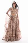 Buy_Ridhima Bhasin_White Organza, Crepe Embroidery Round Neck Floral Warda Lehenga Set _at_Aza_Fashions