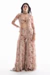 Buy_Ridhima Bhasin_Off White Chiffon, Organza Embroidery Open Neck, Floral Jacket Sharara Set _at_Aza_Fashions