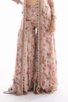Ridhima Bhasin_Off White Chiffon, Organza Embroidery Open Neck, Floral Jacket Sharara Set _at_Aza_Fashions