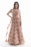 Buy_Ridhima Bhasin_Off White Chiffon, Organza Embroidery V-neck Designer Aksah Anarkali Set _at_Aza_Fashions