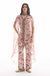 Shop_Ridhima Bhasin_Off White Georgette, Rayon V-neck Zia High-low Kurta Set _at_Aza_Fashions