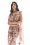 Buy_Ridhima Bhasin_Off White Georgette, Rayon V-neck Zia High-low Kurta Set _Online_at_Aza_Fashions