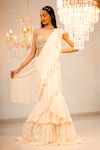 Buy_Foram Patel_Cream Georgette Embroidery, Mirrors, Cut Pre-draped Ruffle Saree With Blouse _at_Aza_Fashions