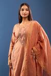 Samyukta Singhania_Peach Chanderi Cotton Embroidery, Cut Work Round Neck Kurta Set _at_Aza_Fashions