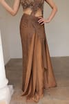 Buy_Label Astha Chhabra_Brown Net Beads Asymmetric Embroidered Pre-draped Saree Set _Online_at_Aza_Fashions