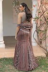 Shop_Label Astha Chhabra_Brown Net Sequins, Beads Designer Pre-draped Saree And Blouse Set _at_Aza_Fashions