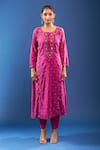 Samyukta Singhania_Purple Chanderi Cotton Embroidery, Cut Work Round Neck Chikankari Kurta Set _at_Aza_Fashions