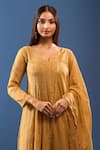 Buy_Samyukta Singhania_Mustard Chanderi Cotton Embroidery, Mirrors Round Neck Kurta Set _Online_at_Aza_Fashions