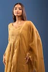 Shop_Samyukta Singhania_Mustard Chanderi Cotton Embroidery, Mirrors Round Neck Kurta Set _Online_at_Aza_Fashions