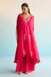 House Of Armuse_Pink Rayon Sequins V-neck Orla Hot Kaftan _Online_at_Aza_Fashions