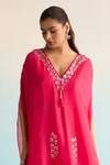 Buy_House Of Armuse_Pink Rayon Sequins V-neck Orla Hot Kaftan _Online_at_Aza_Fashions