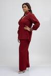 Mamicha_Maroon Crepe Embroidery Keyhole Neck Deco Co-ord Set _Online_at_Aza_Fashions
