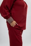 Shop_Mamicha_Maroon Crepe Embroidery Keyhole Neck Deco Co-ord Set _Online_at_Aza_Fashions