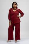 Mamicha_Maroon Crepe Embroidery Keyhole Neck Deco Co-ord Set _at_Aza_Fashions