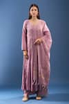 Buy_Samyukta Singhania_Purple Chanderi Cotton Embroidery Round Neck Chikankari Work Kurta Set _at_Aza_Fashions