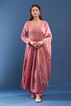 Buy_Samyukta Singhania_Pink Chanderi Cotton Mirrors, Embroidery Round Neck Chikankari Kurta Set _at_Aza_Fashions