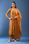 Buy_Samyukta Singhania_Brown Chanderi Cotton Mirrors Round Neck Chikankari Kurta Set _at_Aza_Fashions