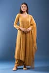 Buy_Samyukta Singhania_Mustard Chanderi Cotton Embroidery, Mirrors Round Neck Kurta Set _at_Aza_Fashions