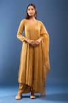 Buy_Samyukta Singhania_Mustard Chanderi Cotton Embroidery, Mirrors Round Neck Kurta Set 