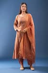 Buy_Samyukta Singhania_Peach Chanderi Cotton Embroidery, Cut Work Round Neck Kurta Set _at_Aza_Fashions