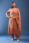 Buy_Samyukta Singhania_Peach Chanderi Cotton Embroidery, Cut Work Round Neck Kurta Set 