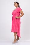 Mamicha_Pink Satin, Crepe Embroidery V-neck Antiquated Dress With Belt _Online_at_Aza_Fashions