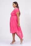 Buy_Mamicha_Pink Satin, Crepe Embroidery V-neck Antiquated Dress With Belt _Online_at_Aza_Fashions