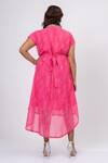 Shop_Mamicha_Pink Satin, Crepe Embroidery V-neck Antiquated Dress With Belt _at_Aza_Fashions