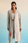 Buy_House Of Armuse_Gray Neoprene Applique Collared Elvyn Jacket Set _at_Aza_Fashions