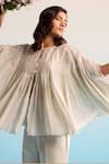 House Of Armuse_Blue Modal, Silk Sequins Round Neck Ilya Chiffon Coord Set _Online_at_Aza_Fashions
