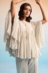 Shop_House Of Armuse_Blue Modal, Silk Sequins Round Neck Ilya Chiffon Coord Set _Online_at_Aza_Fashions