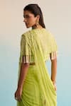 Shop_House Of Armuse_Green Chiffon Pearls, Sequins Scoop Neck Lime Minali Pre-draped Saree Set _at_Aza_Fashions