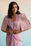 Shop_House Of Armuse_Lilac Silk Pearls Sweetheart Neck Velany Cape And Draped Skirt Set _at_Aza_Fashions